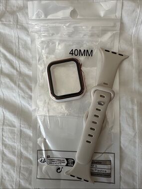 40mm Beige Silicone Watch Band with Rose Gold Case Frame for Apple Watch